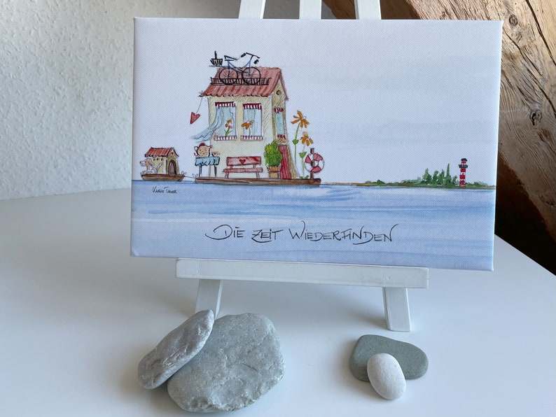 Kunstdruck auf Leinwand Die Zeit wiederfinden 30 x 20 cm Hausboot mal anders Bild 3