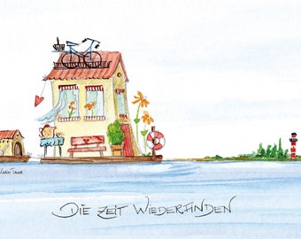 Kunstdruck auf Leinwand "Die Zeit wiederfinden“ 30 x 20 cm - Hausboot mal anders