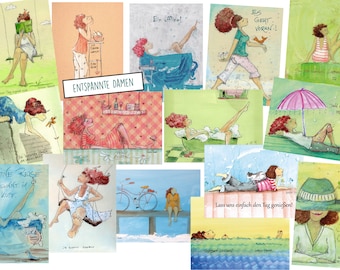 15 Postkarten "Entspannte Damen"