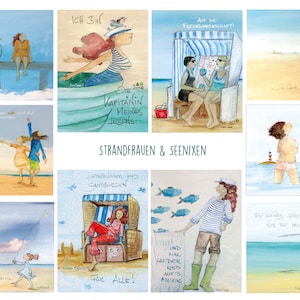 10 Postkarten: Strandfrauen & Wassernixen