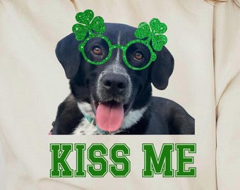 Custom Pet Face St Patrick’s Day Sweatshirt Dog or Cat Personalized Pet Portrait Gildan Crewneck