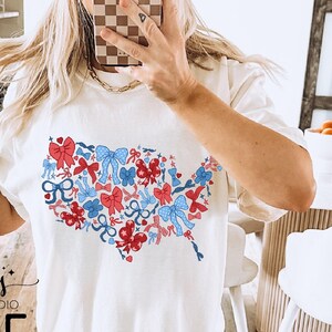 Couleurs confort T-shirt américain Coquette, t-shirt femme 4 juillet, chemise patriotique couleurs confort, États-Unis 4 juillet unisexe, carte des États-Unis