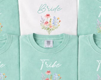 Wildflower Bride Tribe Shirts – Minimal Floral Wedding Party Tees