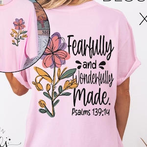 Maglietta cristiana &quot;Fatto in modo meraviglioso e meraviglioso&quot;, Salmi 139:14, abbigliamento religioso, maglietta della fede, abbigliamento cristiano alla moda, colori comodi
