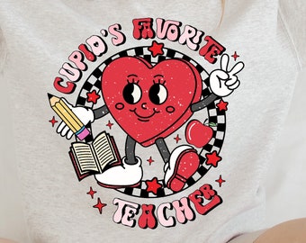 Valentine Teacher Shirt, Teacher Valentine long sleeve, cupids favorite Teacher Valentine Sweatshirt, Valentines Day Teacher crewneck