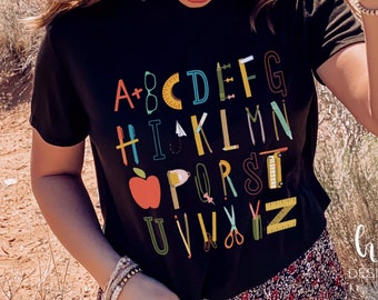 Alphabet Doodle Teacher Shirt, Bella Canvas Tee