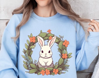 Rabbit Sweatshirt, Floral Bunny, Easter Sweatshirt, Spring Shirt, Butterfly, Womens Easter Shirt, Botanical Bunny Sweatshirt, Rabbit Sweater