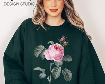 Vintage Rose Floral Sweatshirt, Damen Grafik Rundhalsausschnitt