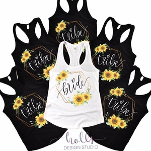 Sunflower bride shirt, bride tribe sunflower shirt, bridesmaid matching shirts sunflower theme decor sunflower bridal shower gift trip