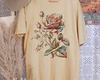 Vintage Rose Floral T-shirt – Romantic Garden Tee for Spring