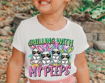 Kids Easter Shirt, Chillin' with My Peeps Kids Retro TShirt - Easter peeps shirt for kids, matching sibling Easter shirt, children’s Easter