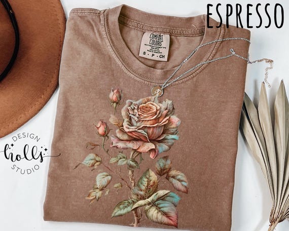 Vintage Rose Floral T-shirt – Romantic Garden Tee for Spring