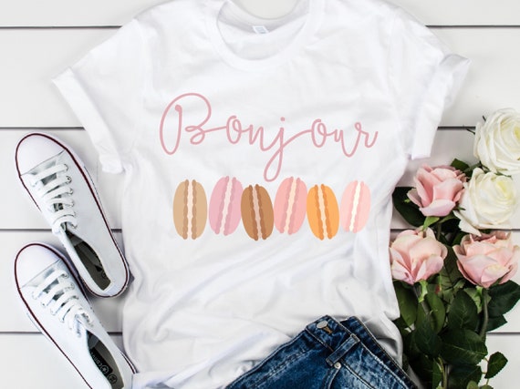 Bonjour Script (White) T-Shirt For Lovers Of France Bonjour Script (White) T-Shirt For Lovers Of France