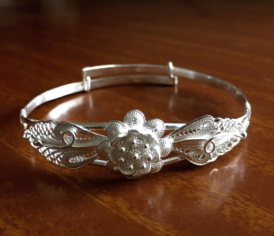 Sterling Silver Adjustable Bangles Handmade Filigree 2 Etsy