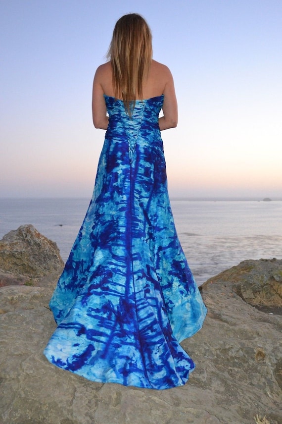 NEW Bohemian Beach Wedding Dress Gala Event Gown Silk Painted White Blue  Navy Tie Dyed Medium 4 6 8 10 Corset Painted Floral Small Corset - Etsy  Israel