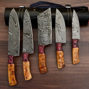 Damascus Chef Set of 5 Chef Knife - Kitchen Chef Knife Set Damascus Knife Christmas Gift Anniversary Gift For Him