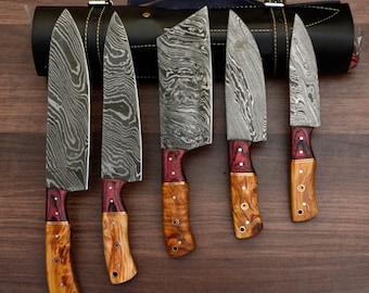 Damascus Chef Set of 5 Chef Knife - Kitchen Chef Knife Set Damascus Knife Christmas Gift Anniversary Gift For Him