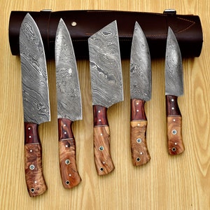 Damascus Chef Set of 5 Chef Knife - Kitchen Chef Knife Set Damascus Knife Christmas Gift Anniversary Gift For Him