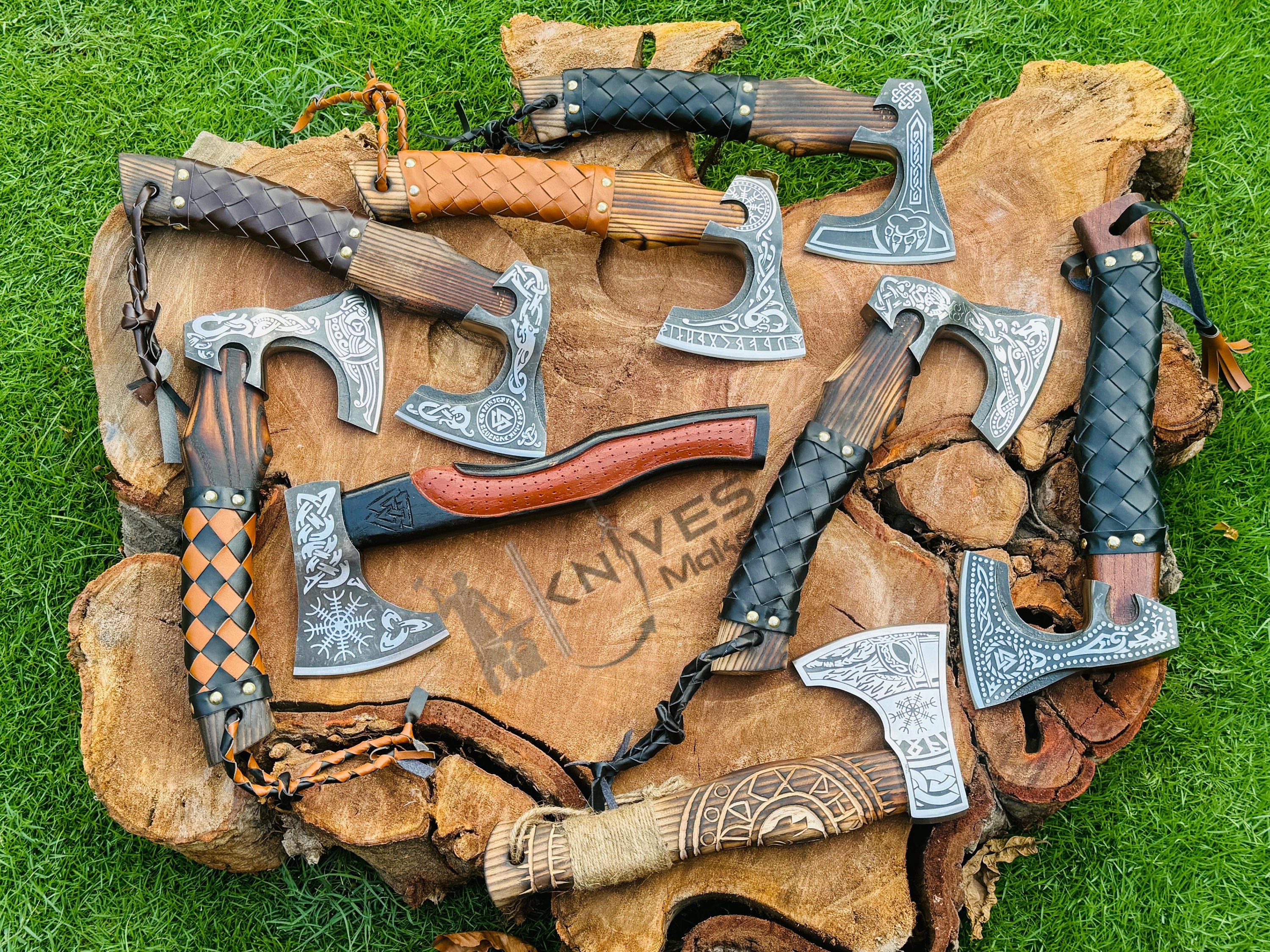 8 Axe Set Vikings Custom Carbon Steel Viking Axe Ash wood handle with sheath Personalized Anniversary Gift For Him Birthday Wedding Gift
