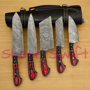 AHD-010 Custom Handmade Damascus Chef Set of 5 Chef Knife - Kitchen Chef Knife Set Damascus Knife Christmas Gift Anniversary Gift For Him