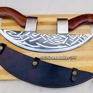 Custom Hand Forged Pizza Cutter,Two Handed Viking Pizza Cutter Rosewood Handles,Pizza Axe, Pizza Slicer, viking axe, Viking bearded axe
