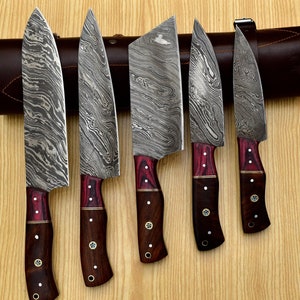 AHD-006 Custom Handmade Damascus Chef Set of 5 Chef Knife - Kitchen Chef Knife Set Damascus Knife Christmas Gift Anniversary Gift For Him