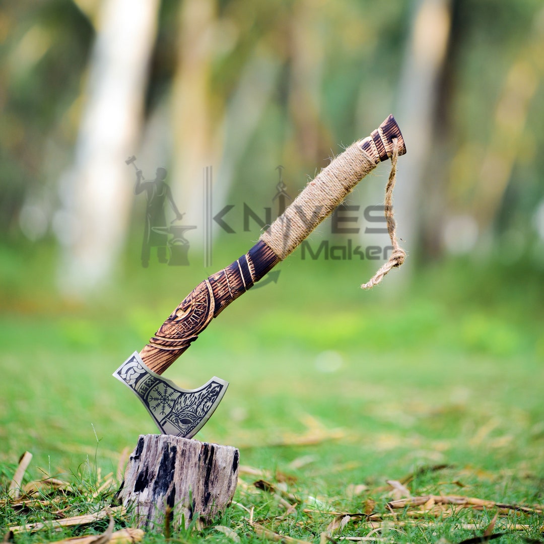Hache Viking Barbe Forgée Main - LiFaFa - Acier Carbone Et Manche Bois - Camping