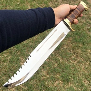 19’’ Custom Handmade D2 hunting Crocodile Dundee High Polish Bowie Knife With Leather Sheath best gift for boyfriend