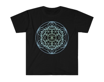 Metatrons Cube Men Women Tshirt Sacred Geometry Blue Geometric Design Minimal Graphic T Shirt, Abstract Cool Hipster Artistic Tee Gifts