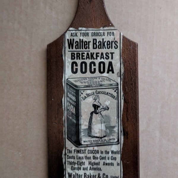 Walter Baker's Breakfast Cocoa 1902 Harper's Weekly Ad on Decoupage Paddle Plaque