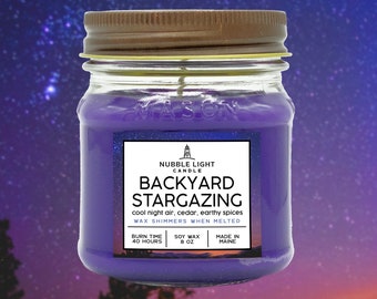 BACKYARD STARGAZING Cool Cedar & Earthy Spices Scented Soy Candle | Glitter Candle | Non-Toxic | Clean Burn | Robust Scent | Long Burn Time