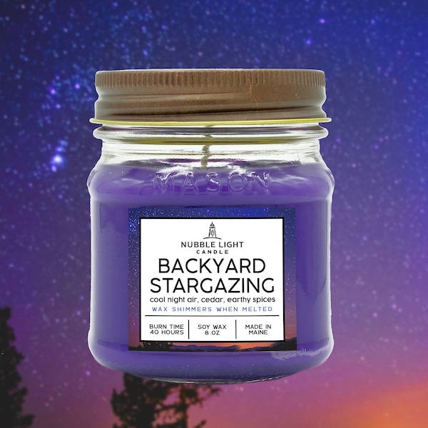 BACKYARD STARGAZING Cool Cedar & Earthy Spices Scented Soy Candle | Glitter Candle | Non-Toxic | Clean Burn | Robust Scent | Long Burn Time