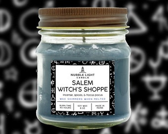 SALEM WITCH'S SHOPPE Hand-Crafted Scented Soy Candle | Fall Lover's Candle | Salem Inspired | Autumn | Witch's Candle | Shimmer