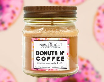 DONUTS N' COFFEE Scented Soy Candle | New England Donut & Coffee Lovers' Candle | Non-Toxic | Clean Burn | Robust Scent | Long Burn Time