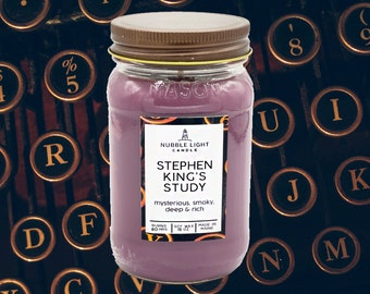 STEPHEN KING'S STUDY 16oz -  Smoky, Deep Plum, Oak Scented Soy Candle | Book Lover's Candle | Made in Maine | Non-Toxic | Bookish Bookworm