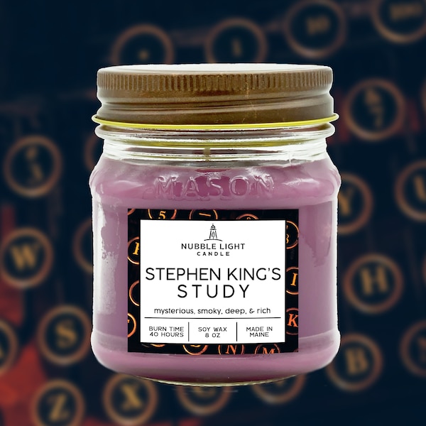 STEPHEN KING'S STUDY -  Smoky, Deep Plum, Oak Scented Soy Candle | Book Lover's Candle | Made in Maine | Non-Toxic | Bookish Bookworm