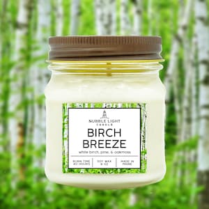 Birch Breeze Soy Candle: Woodsy Pine Scent, 8 oz