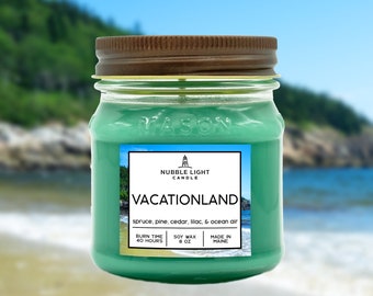 VACATIONLAND Maine Trees & Ocean Air Scented Soy Candle | Made in Maine | Non-Toxic | Clean Burn | Robust Scent | Long Burn Time | Woodsy