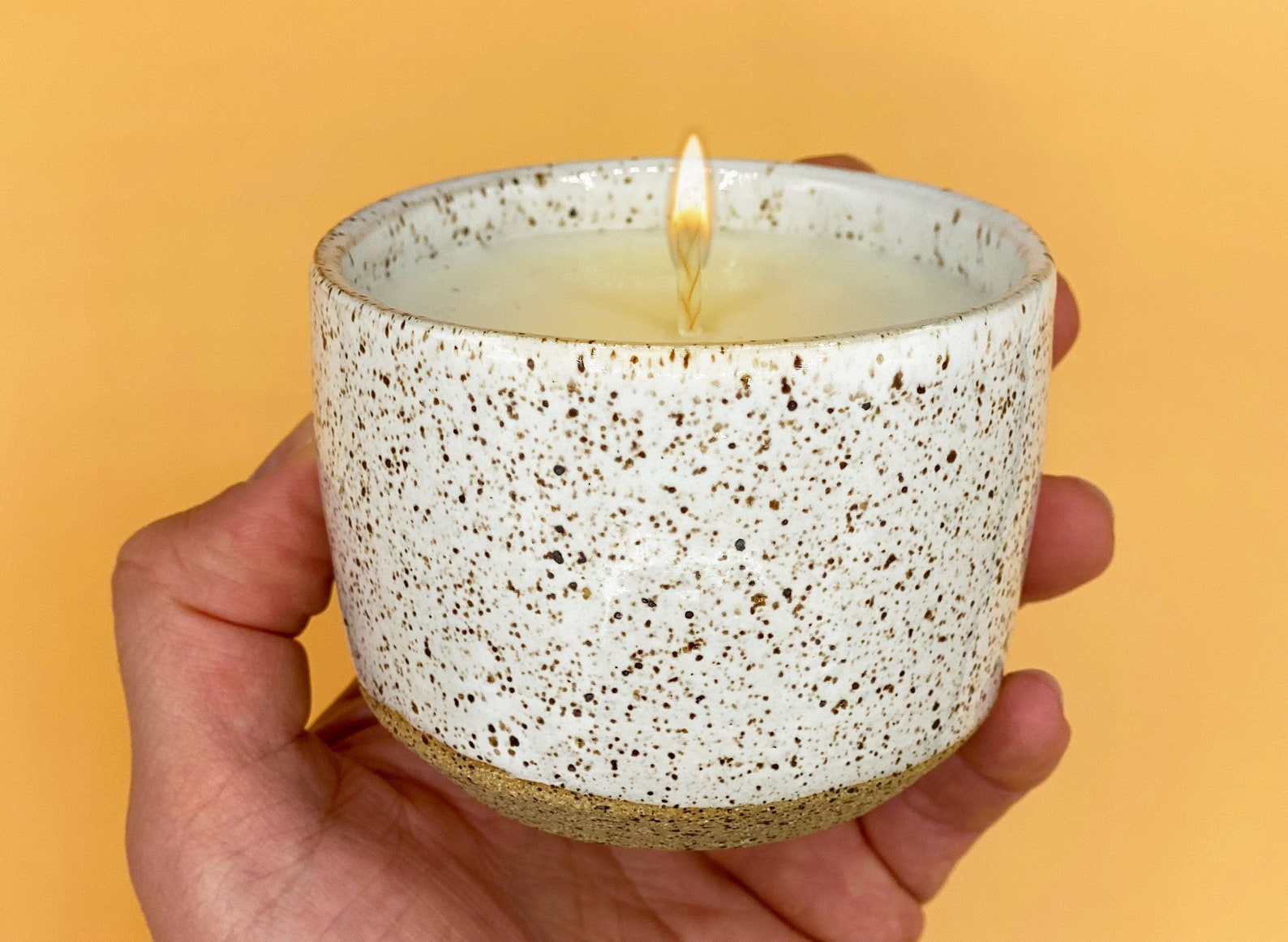 Maine coast pottery soy candle for a cowgirl coastal bedroom