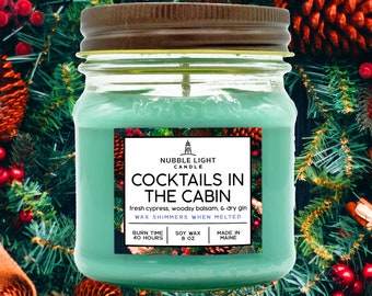 COCKTAILS in the CABIN Woodsy Hand-Crafted Scented Soy Candle | Christmas Lovers' Candle | Glitter Candle | Non-Toxic | Robust | Long Burn