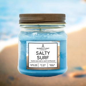 SALTY SURF Warm Beach & Driftwood Scented Soy Candle | Beach Lovers' Candle | Non-Toxic | Clean Burn | Robust Scent | Long Burn Time