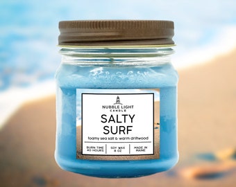 SALTY SURF Warm Beach & Driftwood Scented Soy Candle | Beach Lovers' Candle | Non-Toxic | Clean Burn | Robust Scent | Long Burn Time