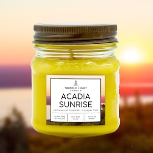 Acadia Sunrise Scented Soy Candle: Cedarwood & Juniper, Made in Maine
