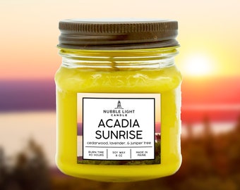 ACADIA SUNRISE Warm Cedarwood & Juniper Tree Scented Soy Candle | Made in Maine | Non-Toxic | Clean Burn | Robust Scent | Long Burn Time