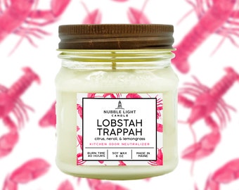 LOBSTAH TRAPPAH Kitchen Odor Neutralizer | Blood Orange & Lemongrass Scented Soy Candle | Clean Burn | Robust Scent | Long Burn Time