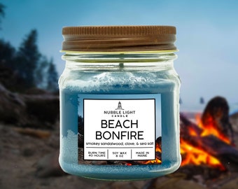 BEACH BONFIRE Campfire & Clove Scented Soy Candle | Campfire Lovers' Candle | Non-Toxic | Clean Burn | Robust Scent | Long Burn Time