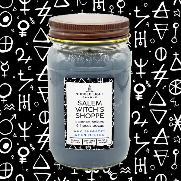 SALEM WITCH'S SHOPPE Bougie de soja parfumée artisanale de 16 oz | Bougie des amoureux de l'automne | Inspiré de Salem | Automne | Bougie de sorcière