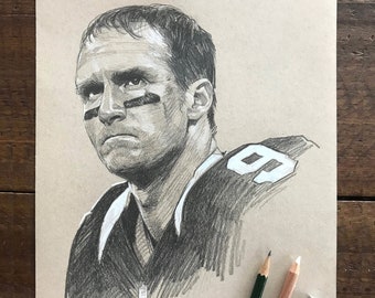 DREW BREES DRAWING | Drew Brees New Orleans Saints Original Artwork - Graphite Drawing by Artist Mike O'Brien | Wheelhouse Art