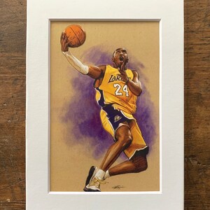 Kobe Bryant Los Angeles Lakers NBA Art Print com fosco - Impressão de cartão postal 4x6 com 5x7 fosco