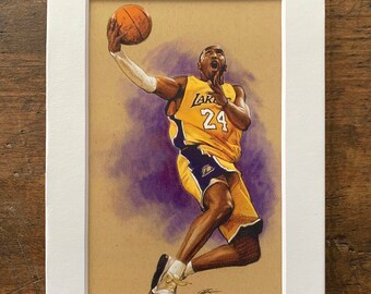 Kobe Bryant Los Angeles Lakers NBA Art Print With Matte - 4x6